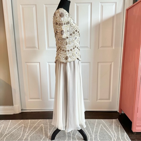 George F. Couture Champagne Hand-beaded and Silk Formal Evening Gown - Picture 7 of 10